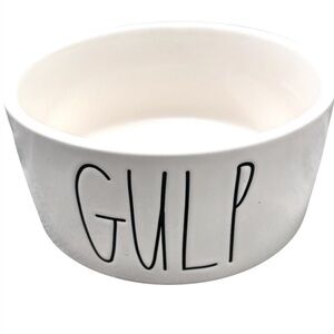 NEW 6” Ceramic Rae Dunn White Cat Dog Small Pet Bowl with Black GULP Lettering